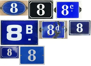 Großes altes blaues französisches Hausnummer 8 B C D Tür Torschild Emailschild - aussuchen - Bild 1 von 9