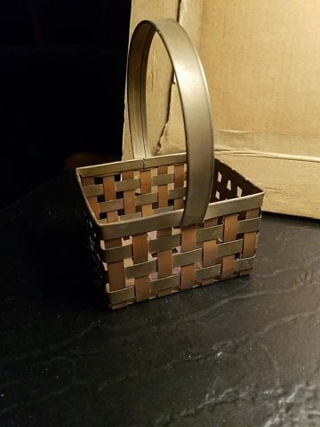 Vintage Handled Brass Woven Basket Cover