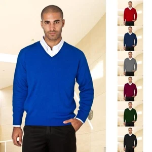 Jersey de punto de manga larga con cuello en V mezcla de lana merino para hombre suéter liso - Imagen 1 de 21