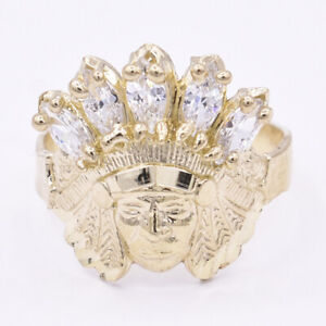 Women's Native American Indian All White CZ Solid 10K Yellow Gold