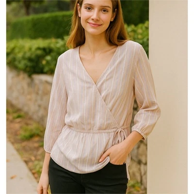 Blusa Andrew Marc NY Rosa Rayas Mangas 3/4 Algodón Ligero Mujer Talla L Foto 1 de 4