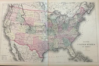 Mapa a color de 1872 de Estados Unidos con territorio indio de Oklahoma y solo Dakota Foto 1 de 4