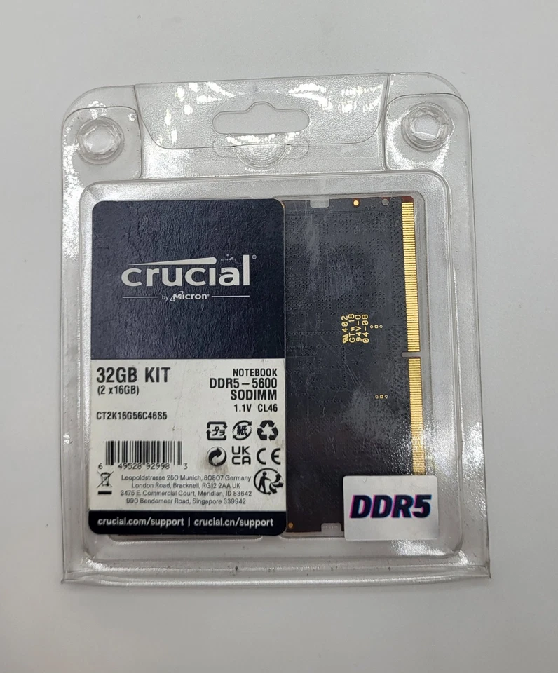 Crucial CT2K16G56C46S5 32GB DDR5 RAM Kit (2x16GB) - Black - Image 1 of 2
