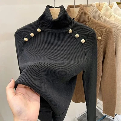 New Cashmere Sweater Women's Turtleneck Long Sleeved Knit Pullover Slim Sweater - Image 1 of 4