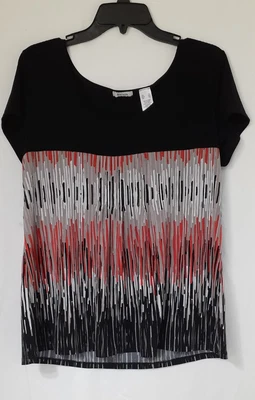 Liz & Co женщин короткий рукав декольте пуловер рубашка черный оранжевый мульти XL - Изображение 1 из 4