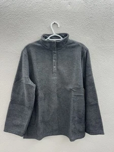 Anthony Richards Womens Pullover Size Petite XL Gray Long Sleeve Henley Fleece - Picture 1 of 10