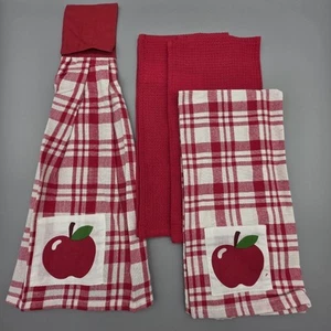 SET CUCINA 4 PEZZI GOLD COAST RED GINGHAM MELA ASCIUGAMANI CIALDA ROSSO PIATTI PANNI - Foto 1 di 10