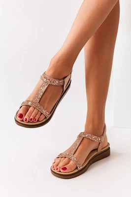 Annie Comfort T-Bar 凉鞋 玫瑰金 水钻 珠光 舒适 女式 8 1/2 — 第 1/4 张图片