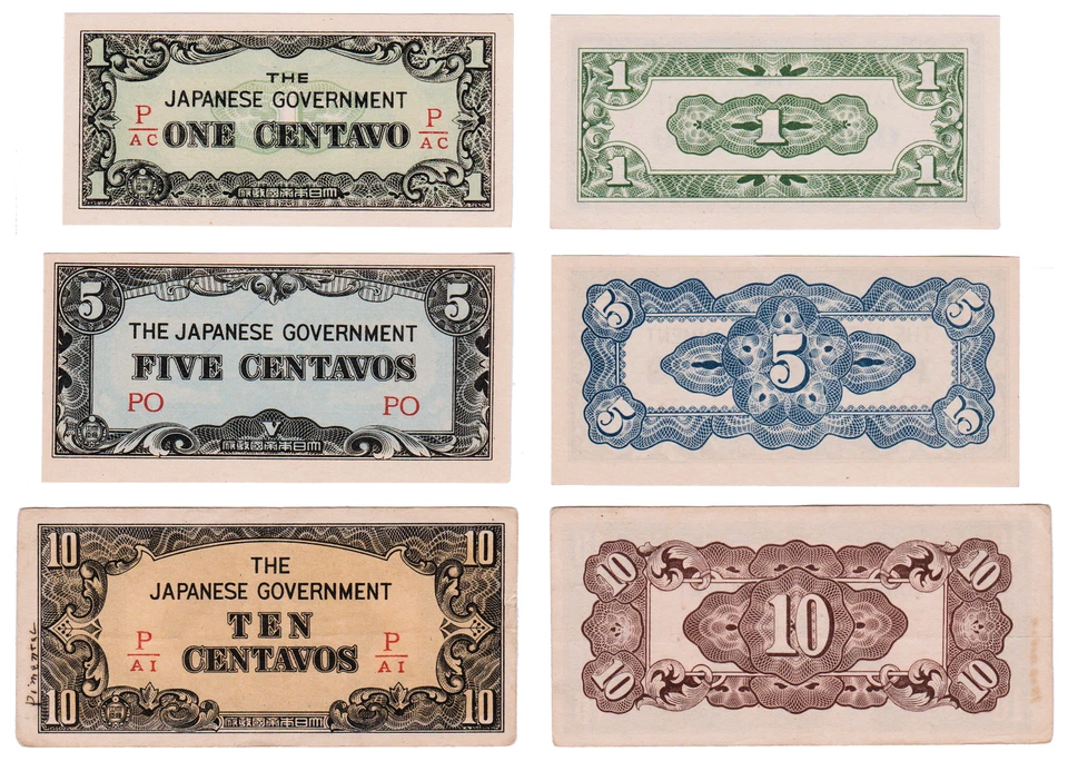 1942 3 Japanese 'Mickey Mouse Money' Occupied Philippines WWII Banknotes AU/UNC - Image 1 of 1