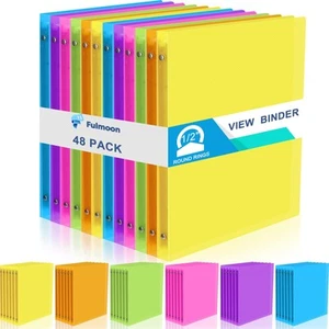48 Pack 3 Ring Plastic Binders 1/2 Inch Bulk with 2 Pockets, Flexible Binder ... - Picture 1 of 7