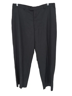 Pantalones de vestir para hombre Armani Collezioni talla 36x29 negros a rayas frente plano Foto 1 de 4