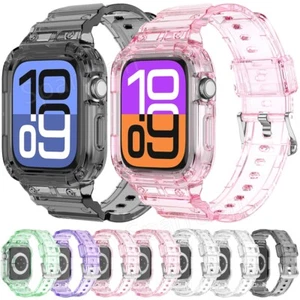 For Apple Watch Series 10 46MM/42MM TPU Rugged Clear Strap Watch Band with Case - Picture 1 of 52