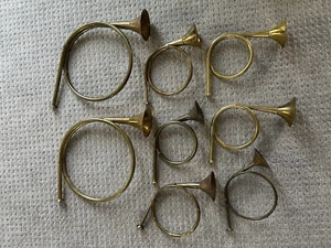 Vintage Brass French Style Hunting Horn Lot 8 Christmas Decor Asst. Sizes India - Picture 1 of 5