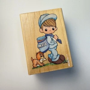 Mail Carrier Boy~Puppy~Precious Moments Rubber Stamp~2"X 2.5"~Stampendous UH004 - Picture 1 of 7