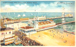 1907 Hold to Light Bird's Eye View Steeplechase & Pier Atlantic City NJ postcard - Picture 1 of 2