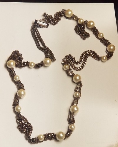 Collana dichiarazione GIVENCHY CIOCCOLATO perline e cristallo 42"