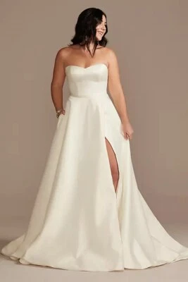 Satin Wedding Dress With Split - Image 1 of 4