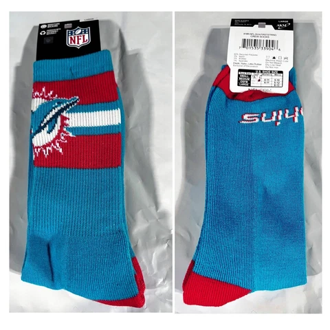MIAMI DOLPHINS TEAM COLOR MENS CREW SOCKS LARGE (10-13) FREE SHIPPING Cover