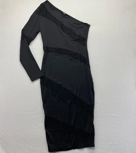 Chicme Women SZ L One Shoulder Off Long Sleeves Bodycon Mid Dress black - Picture 1 of 3