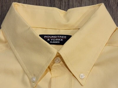 Camisa Para Hombres Roundtree & Yorke Classics Manga Corta Amarilla Abotonada Talla 2XT USADA EN EXCELENTE ESTADO Foto 1 de 2