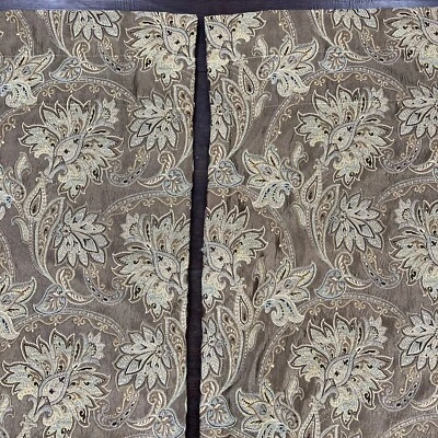 Croscill Brown Paisley Jacobean Gold Curtain Panels Set Of (2) 85” - Image 1 of 4
