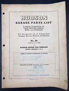 VINTAGE 1942 HUDSON MOTOR CAR COMPANY GARAGE PARTS LIST PRICING BOOKLET #26 - Picture 1 of 13