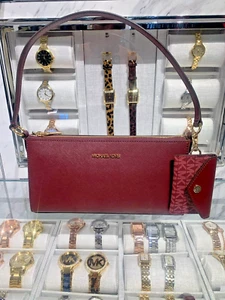 Michael Kors Vincent MD Leather Pouchette Shoulder Bag w/Card Holder (Oxblood) - Picture 1 of 10