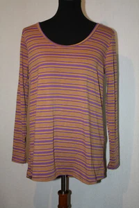Neu ohne Etikett LuLaRoe Größe M Langarm Lynnae lila gold gestreift Shirt Oberteil hergestellt in den USA - Bild 1 von 6