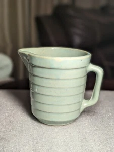 Vintage Monmouth Western Stoneware Pitcher Horizontal Bands Celadon Green 5"H - Picture 1 of 15