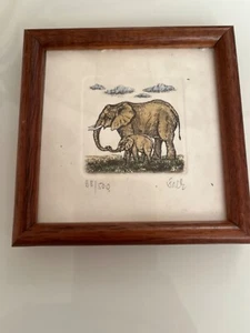 Elefant Radierung von Falk gerahmt 88/500 - Bild 1 von 3