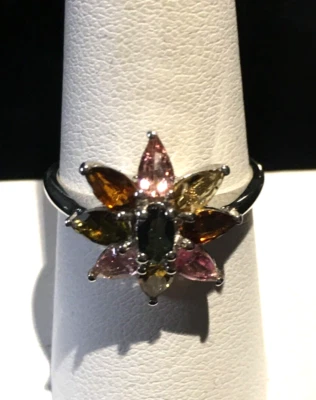 NUEVO CON ETIQUETAS ANILLO DE TURMALINA FLORAL TALLA 8 (1,85 CTW) PLATINO SOBRE PLATA DE LEY 925 Foto 1 de 4