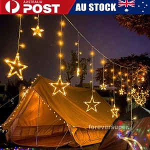 Star & Moon LED Solar /AU PLug Curtain String Fairy Lights Home Party Outdoor - Picture 1 of 24