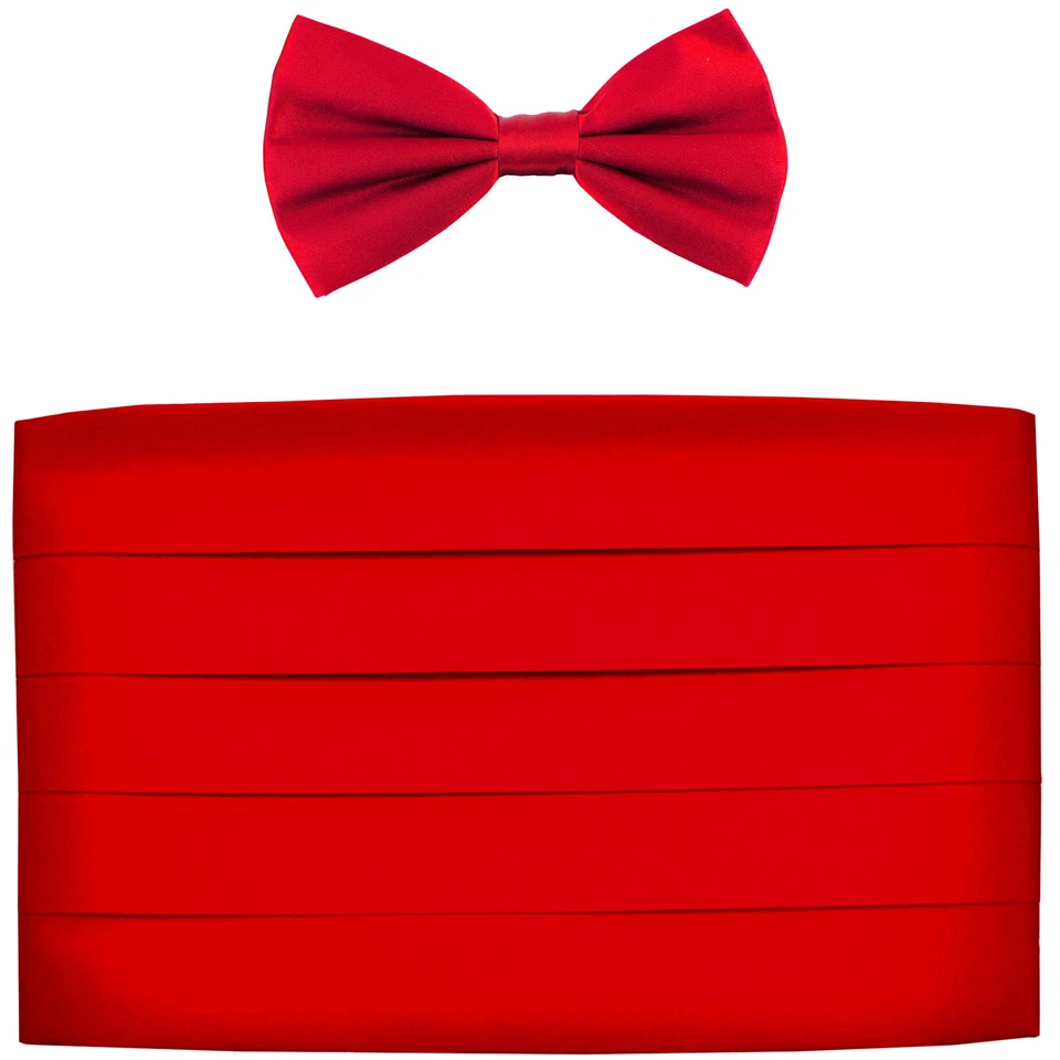 NEW in box Men's 100% SILK Cummerbund, bowtie set solid RED wedding formal - Image 1 of 3