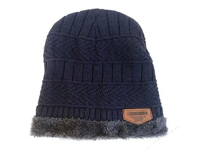 Sombrero Song Ting Niños Niños Tejido Gris Forro de Piel Sintética Color Azul Marino Ancho 16 pulgadas Foto 1 de 4