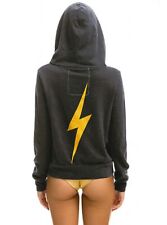 AVIATOR NATION Women's XS Charcoal Lightning Bolt Fleece ZIp Hoodie