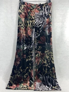 Chico’s Pants Women’s 14 Tall Black Tan Wide Leg Velvet Floral Elastic Waist New - Picture 1 of 12