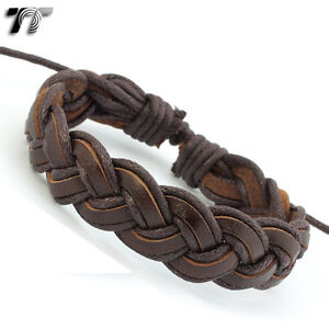 STYLISH TT BROWN Leather Bracelet Wristband LB131 NEW