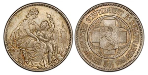 SWITZERLAND Schaffhausen 1865 AR Conf Shooting Taler of 5 Francs. PCGS MS67 X-S8 - Picture 1 of 1