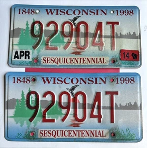 Placa de matrícula Sesquicentennial de Wisconsin 1998 92904T vintage 2014 - Imagen 1 de 4