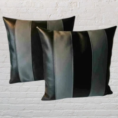 GENUINE New BLACK & GRAY LeatherCushion Cover 100% Pure Lambskin PillowCoverHome - Image 1 of 2
