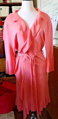 Cárdigan bata con volantes granate colina coral rosa algodón cachemir corbata envoltura mediana 8 Foto 1 de 4