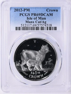 Isle of Man 2012-PM Crown Manx Cat Silver PCGS PF 69 UC - Image 1 of 2