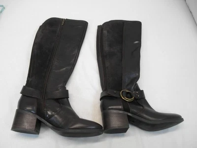 Botas de equitación para mujer Marc Fisher de cuero marrón oscuro Risa apiladas de tacón bloque talla 7 Foto 1 de 4