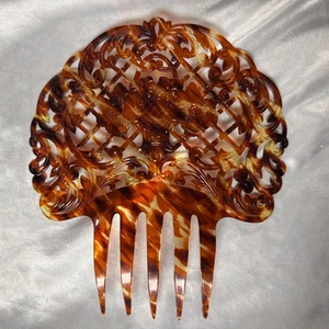 VTG Spanish Mantilla Comb Peineta Faux Tortoise Shell Valencia Spain 1970s 9x8” - Bild 1 von 11