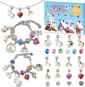 Advent Calendar 2024 Girls Unicorn Charm Bracelets Making Kit, 24 Days of Christ - Picture 1 of 8