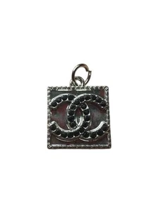 Chanel Silver Square Zipper Pull Charm with Black Stone Logo - Picture 1 of 10