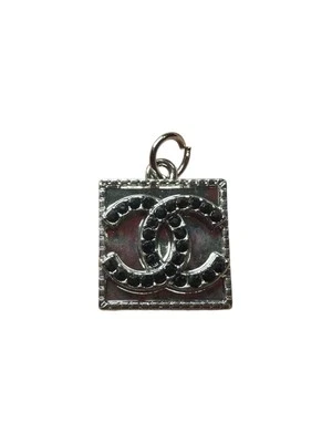 Chanel Silver Square Zipper Pull Charm with Black Stone Logo - Image 1 of 4