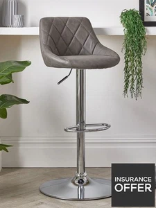 Diamond Stitch Faux Leather Bar Stool - Grey - FSC® Certified - Picture 1 of 4
