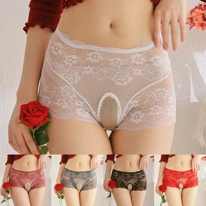 Women's Sexy Lace Crotchless Briefs Plus Size Open Crotch Panties Brick Red - Picture 1 of 27
