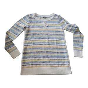 Talbots Women's S Round Neck Casual Striped Popover Sweater Yellow Blue White - Picture 1 of 5